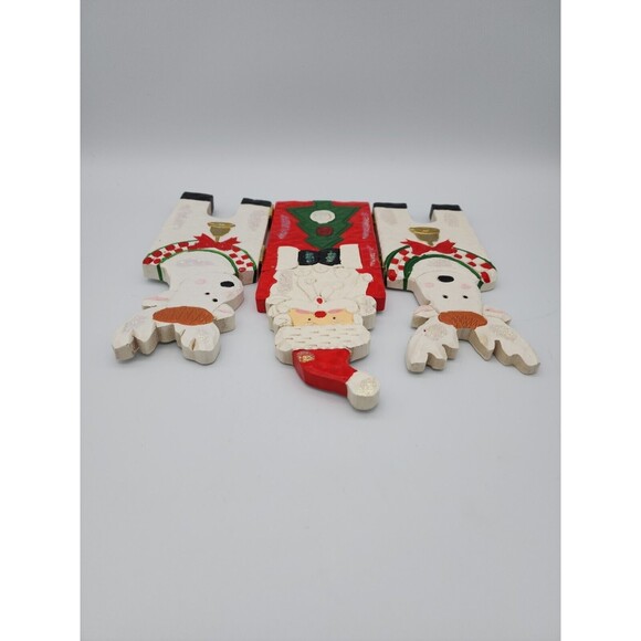 VTG Christmas Wood Decorative Folding Screen Santa & Reindeers Holiday Decor - Picture 11 of 12